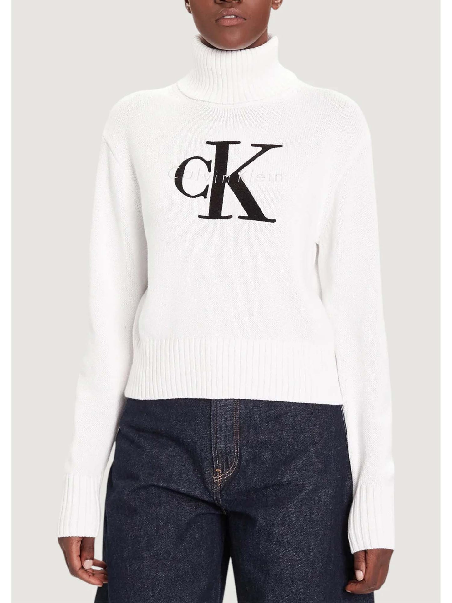 PULLOVER CON COLLO A LUPETTO CALVIN KLEIN JEANS DA DONNA BIANCO