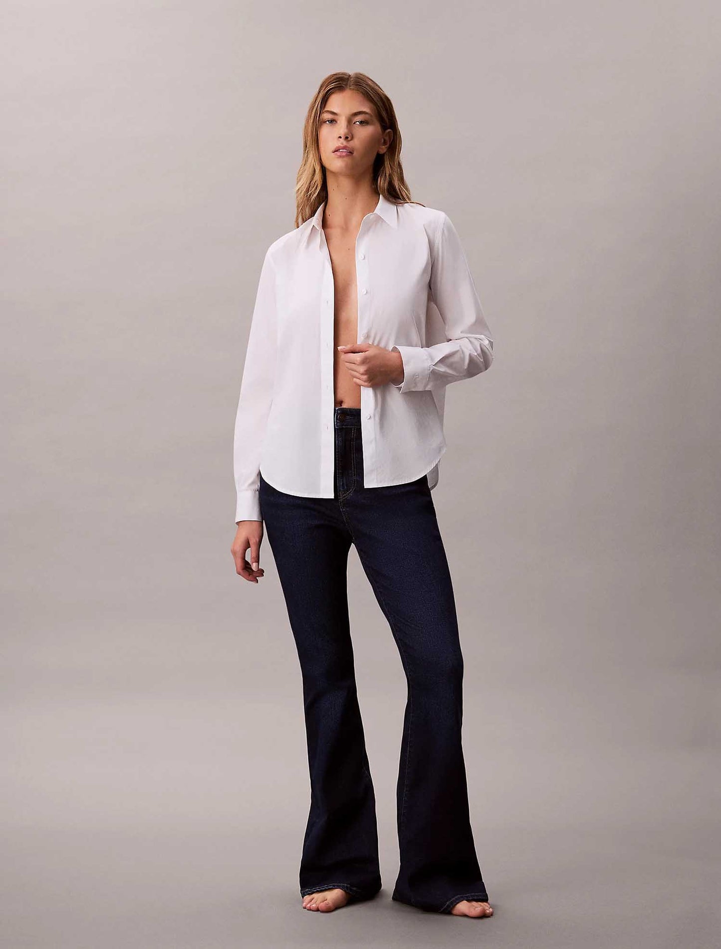 Jeans flare a vita alta donna in denim blu Calvin Klein