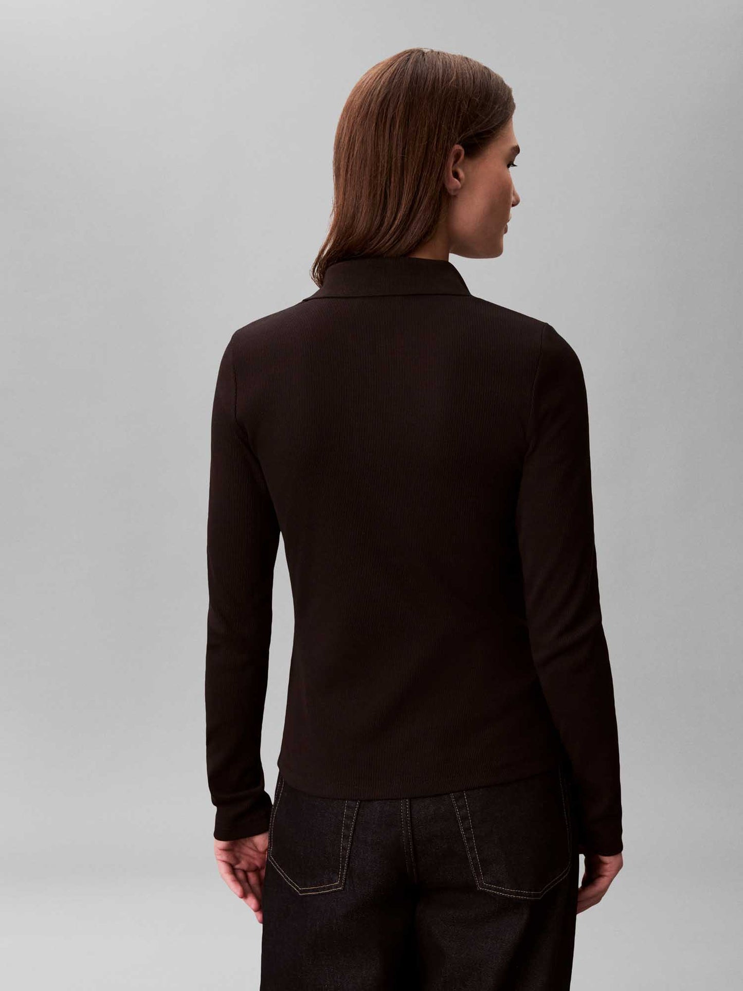 Polo maniche lunghe Calvin Klein da donna in cotone nero