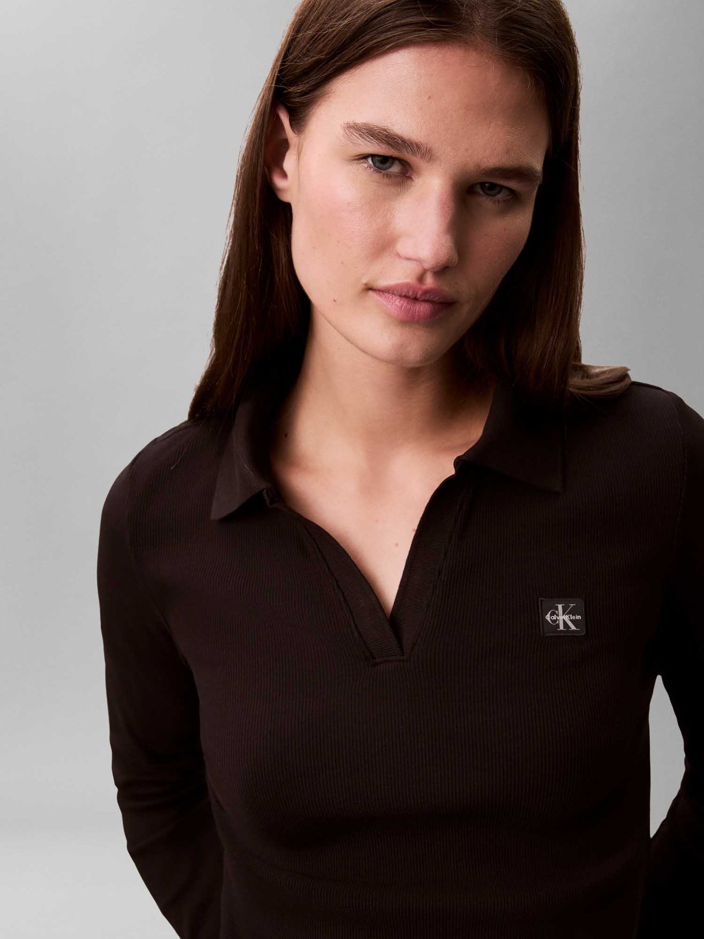 Polo maniche lunghe Calvin Klein da donna in cotone nero
