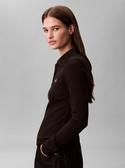 Polo maniche lunghe Calvin Klein da donna in cotone nero