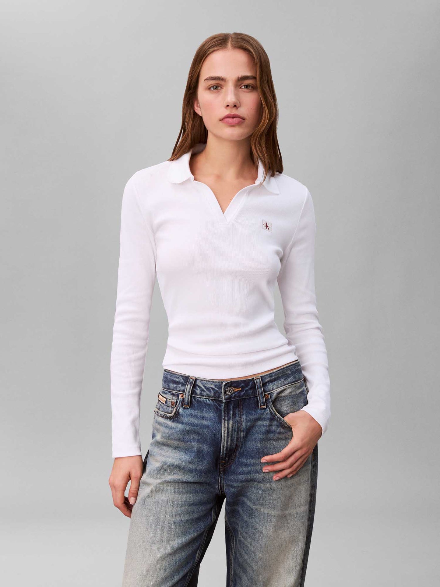 Polo maniche lunghe bianca Calvin Klein Jeans da donna slim fit
