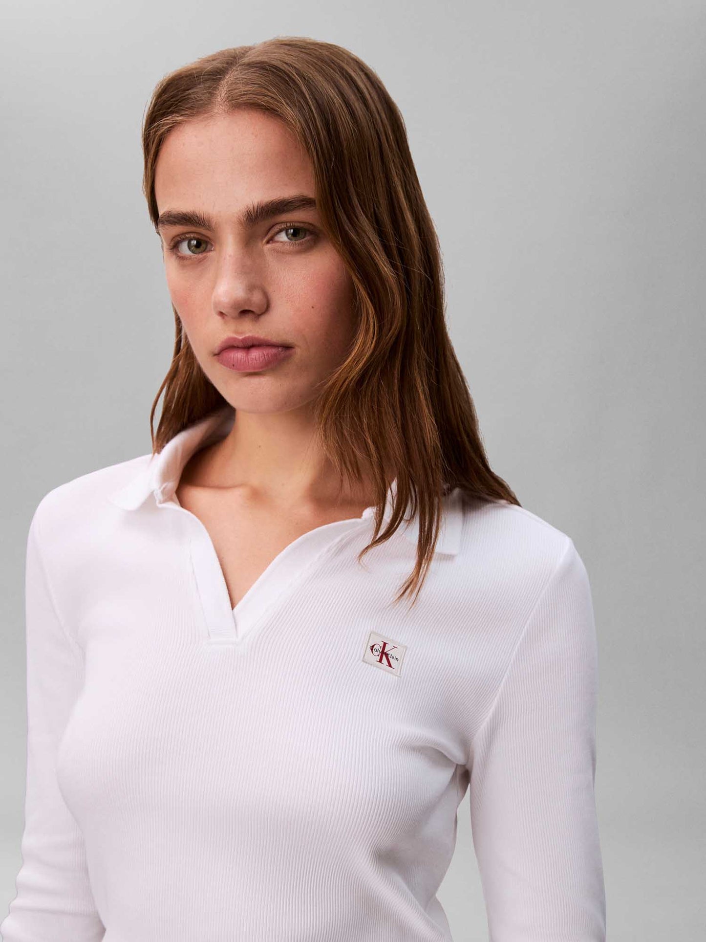 Polo maniche lunghe bianca Calvin Klein Jeans da donna slim fit