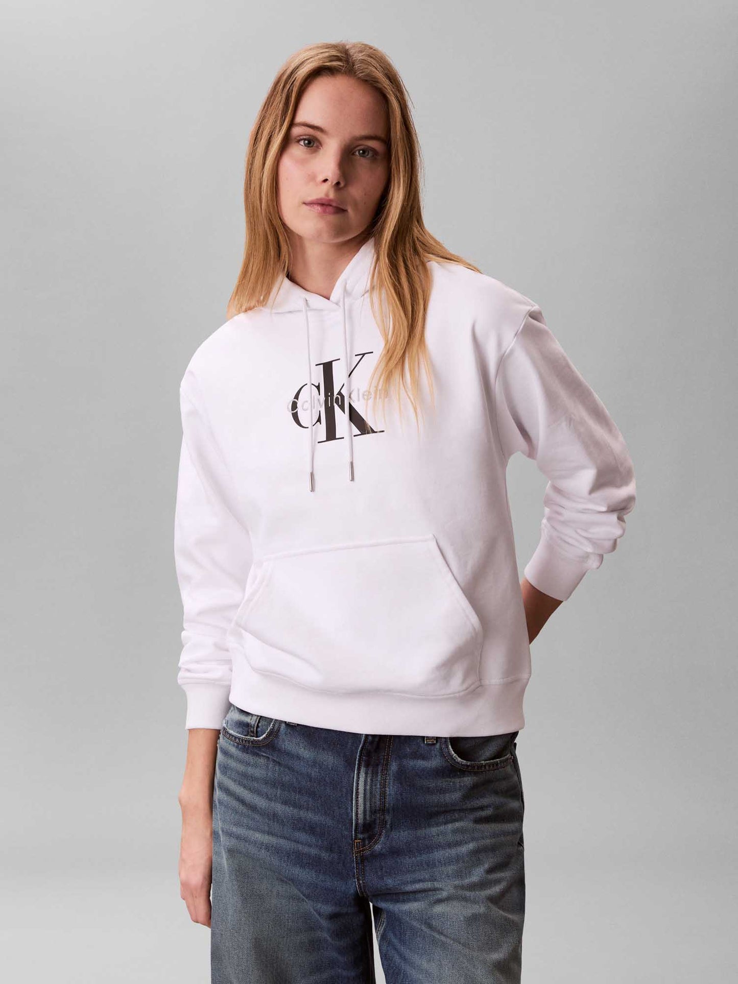Felpa bianca con cappuccio e monologo Calvin Klein da donna