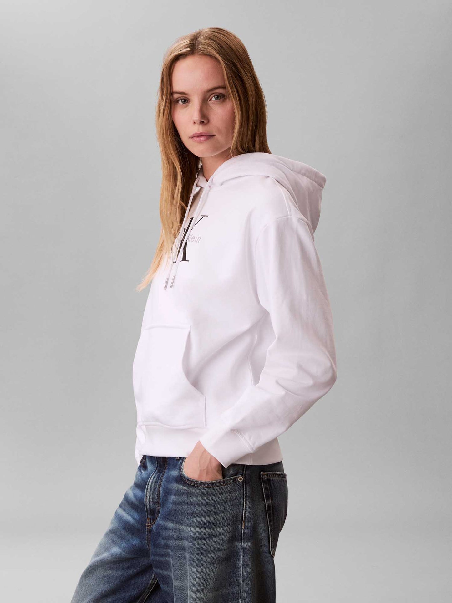 Felpa bianca con cappuccio e monologo Calvin Klein da donna