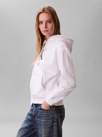 Felpa bianca con cappuccio e monologo Calvin Klein da donna