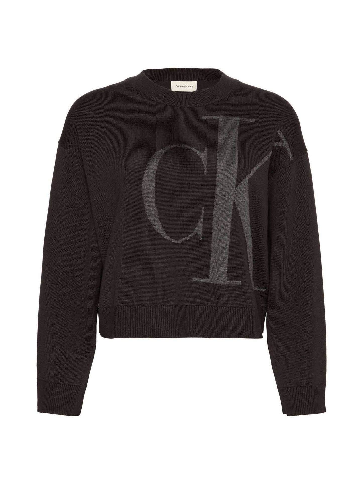Maglia nera Calvin Klein Jeans con monogramma jacquard da donna