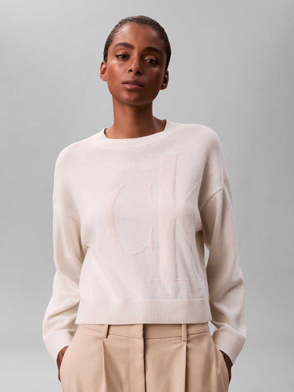 Maglia maniche lunghe Calvin Klein Jeans bianca da donna con monogramma