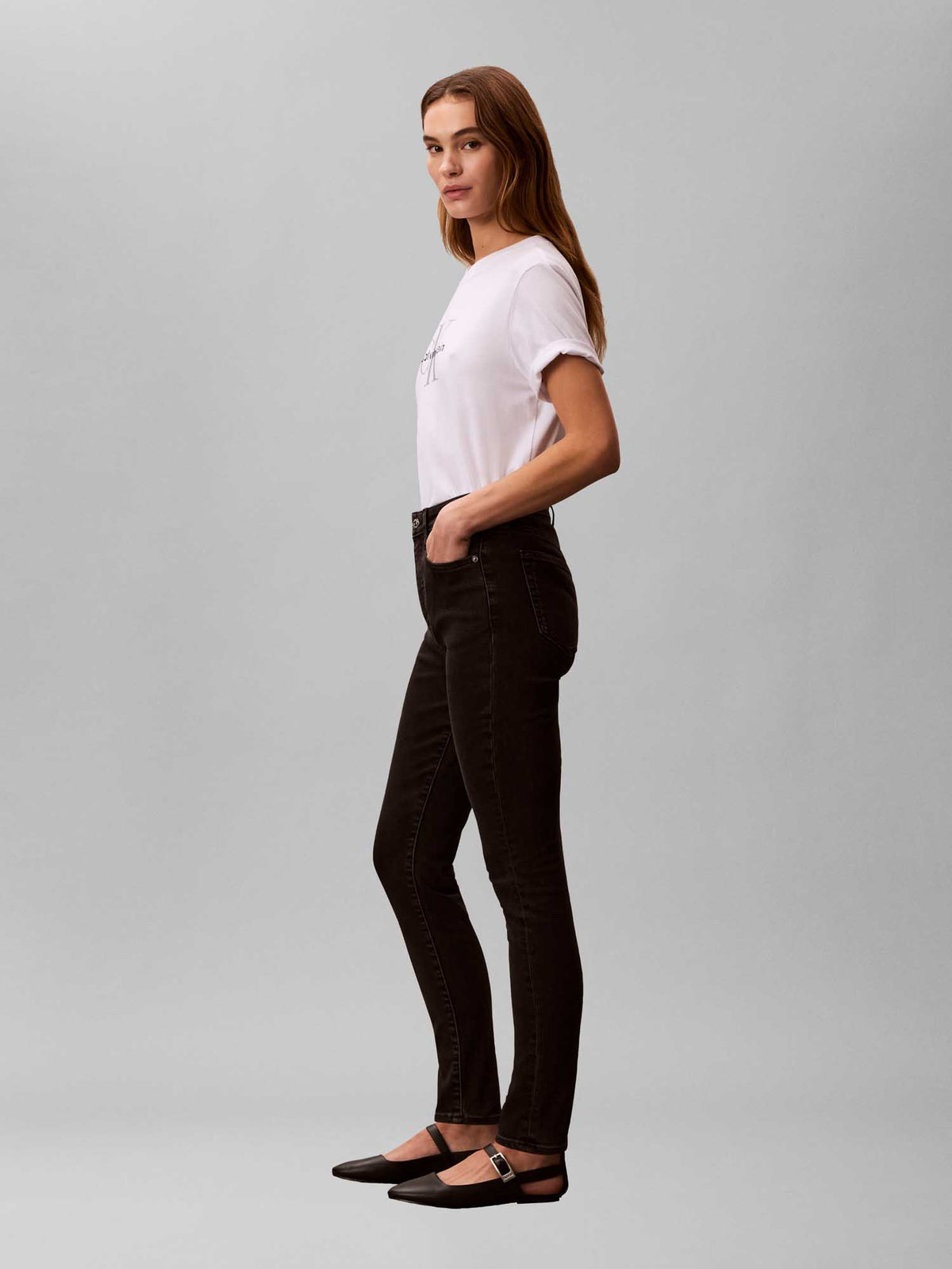 Ck high rise skinny jeans da donna denim black