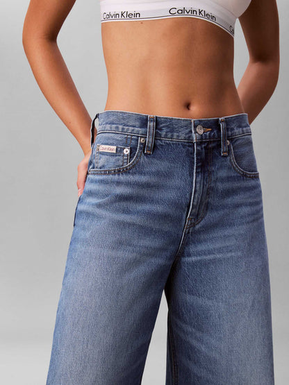 Jeans wide leg in denim medio da donna con vita alta Calvin Klein