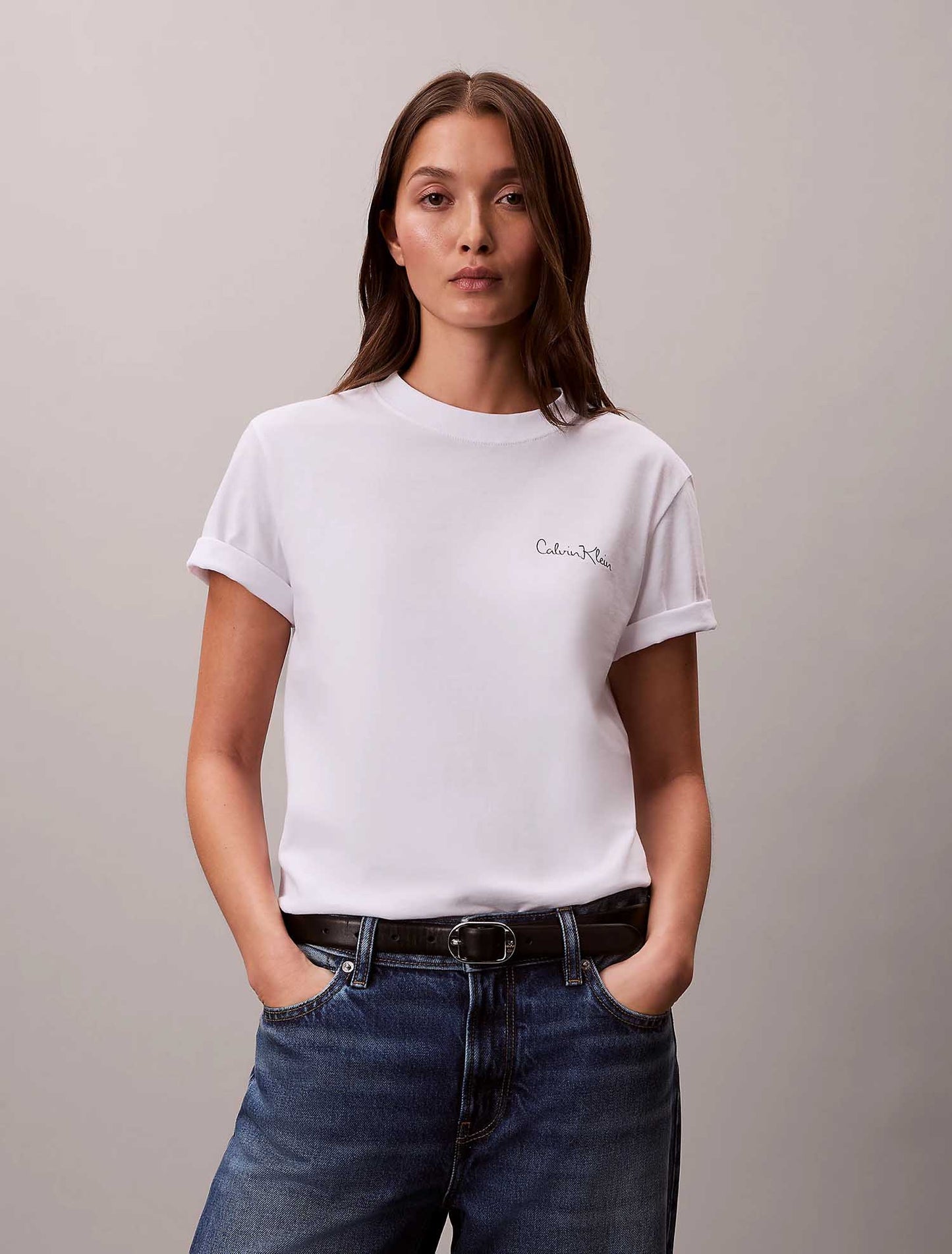 T-shirt bianca Calvin Klein Jeans con girocollo da donna