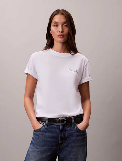 T-shirt bianca Calvin Klein Jeans con girocollo da donna