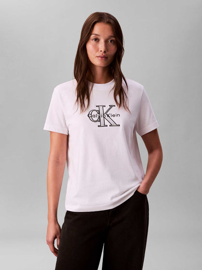 T-shirt bianca donna Calvin Klein Jeans con logo metallico