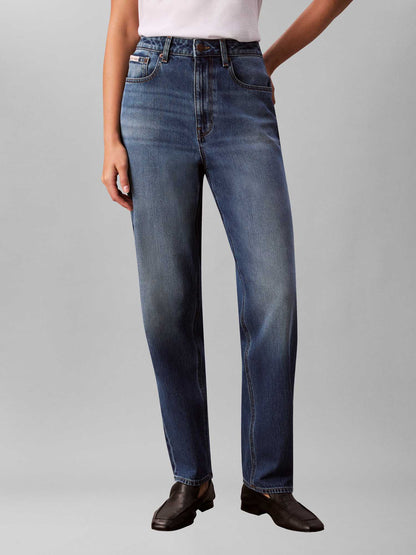 Jeans tapered fit a vita alta da donna in denim Calvin Klein