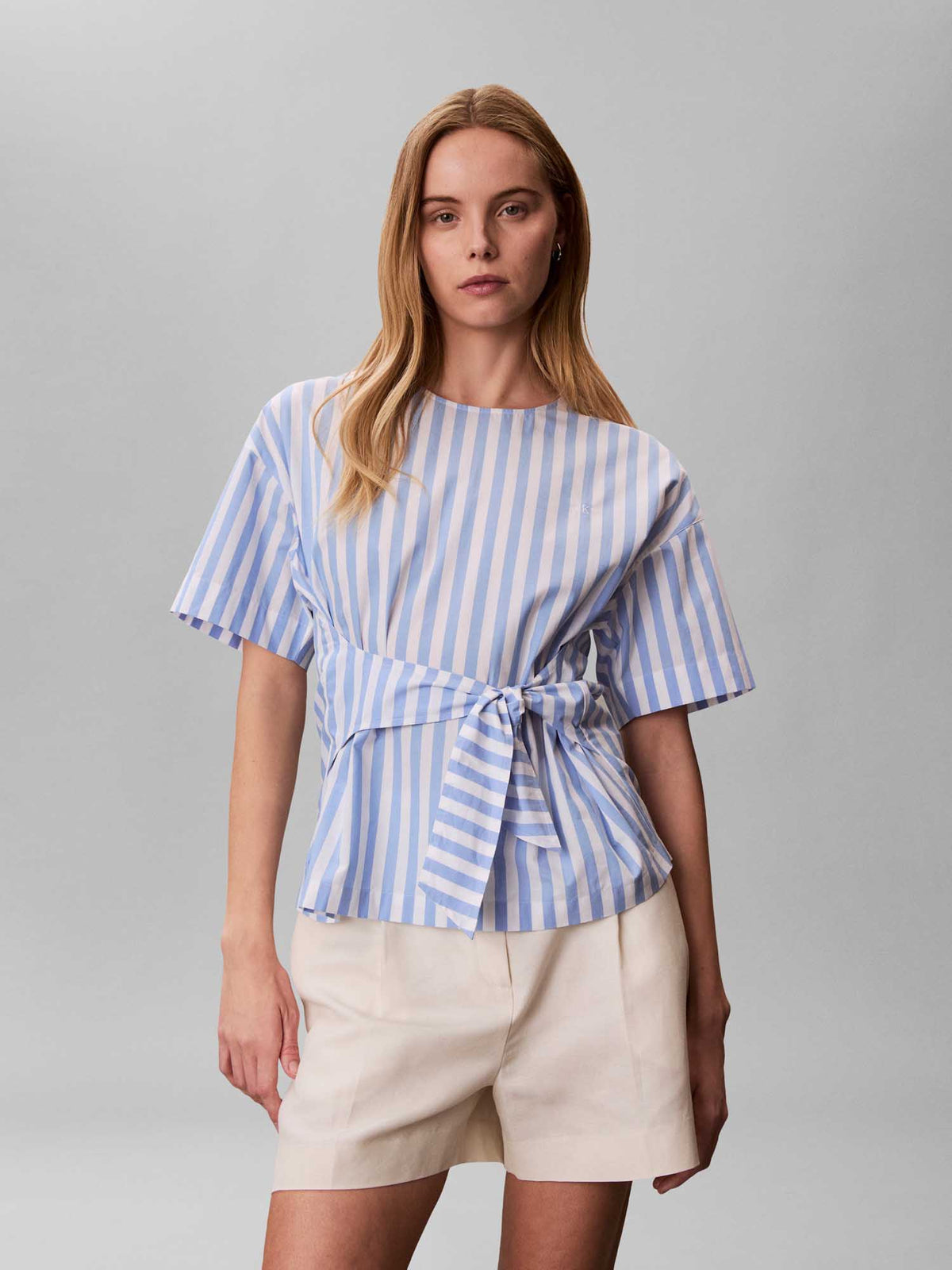 Ck yarndye cotton po camicia da donna bianco azzurro