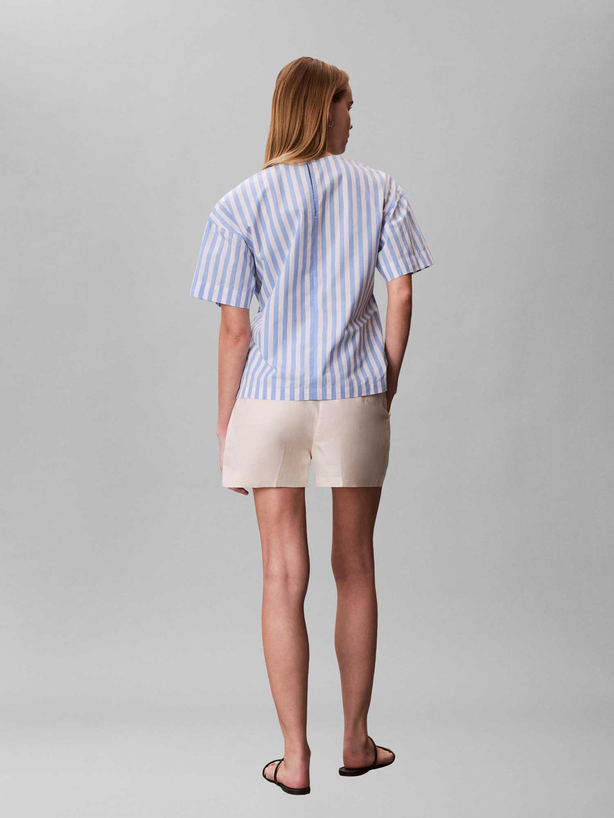 Ck yarndye cotton po camicia da donna bianco azzurro