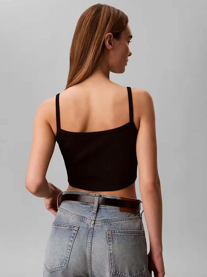 Calvin Klein top crop a costine nero da donna