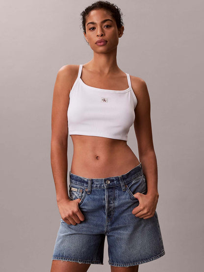 Top crop a costine bianco slim da donna Calvin Klein