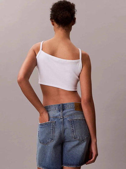 Top crop a costine bianco slim da donna Calvin Klein