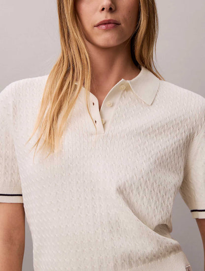 Polo cropped panna Calvin Klein Jeans in cotone intrecciato da donna