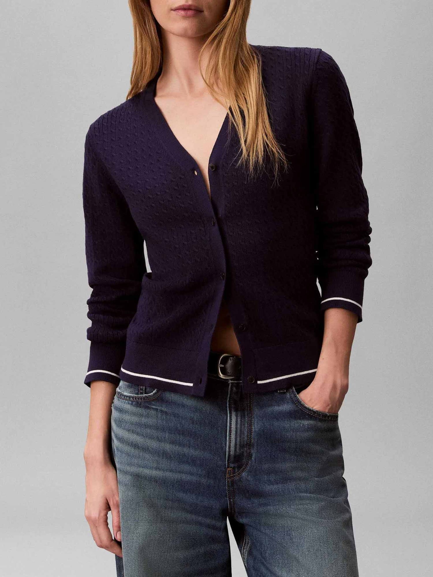 Cardigan blu Calvin Klein Jeans in maglia a trecce da donna