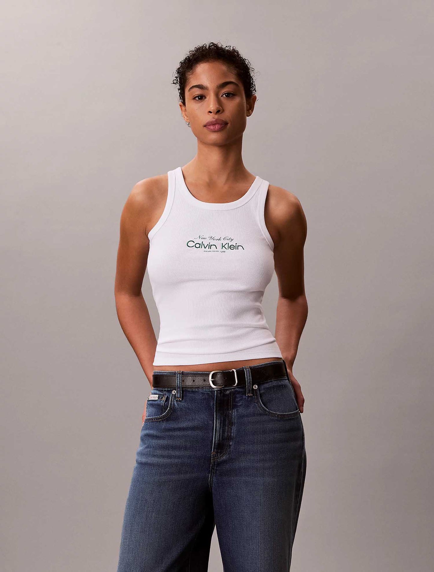Canotta bianca Calvin Klein Jeans a costine slim fit da donna