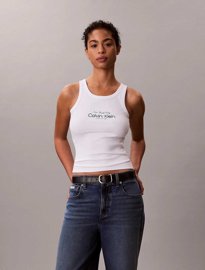 Canotta bianca Calvin Klein Jeans a costine slim fit da donna