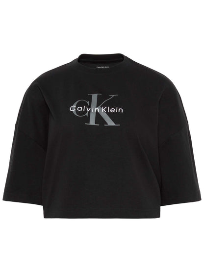 T-shirt nera Calvin Klein Jeans Boxy Fit da donna con logo