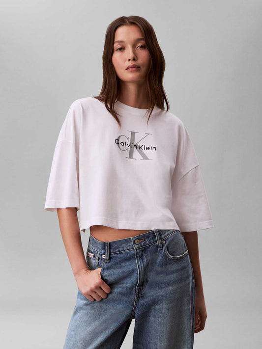 T-SHIRT BIANCA CALVIN KLEIN JEANS BOXY FIT DA DONNA