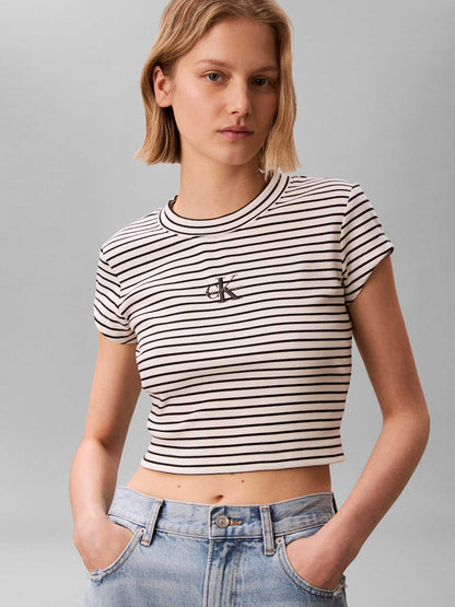Calvin Klein t-shirt a costine sottili bianca cropped da donna