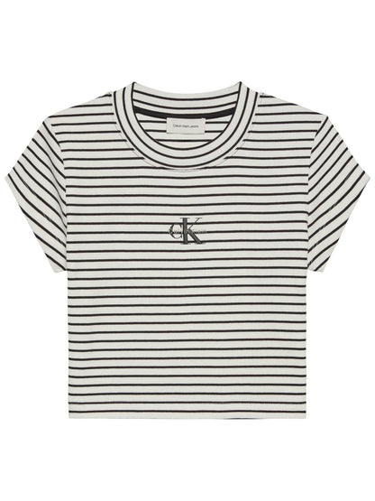 Calvin Klein t-shirt a costine sottili bianca cropped da donna