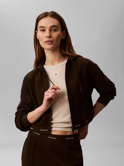 Calvin Klein Terry Logo Cropp, felpa da donna marrone
