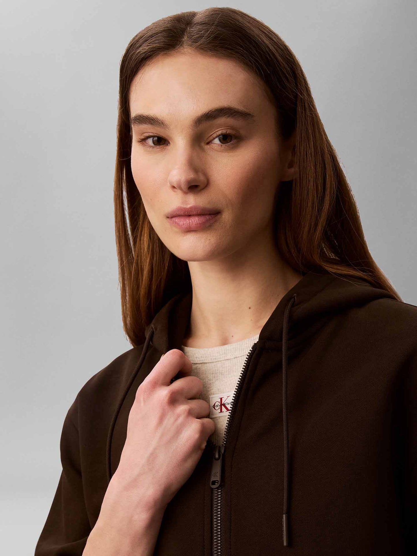 Calvin Klein Terry Logo Cropp, felpa da donna marrone