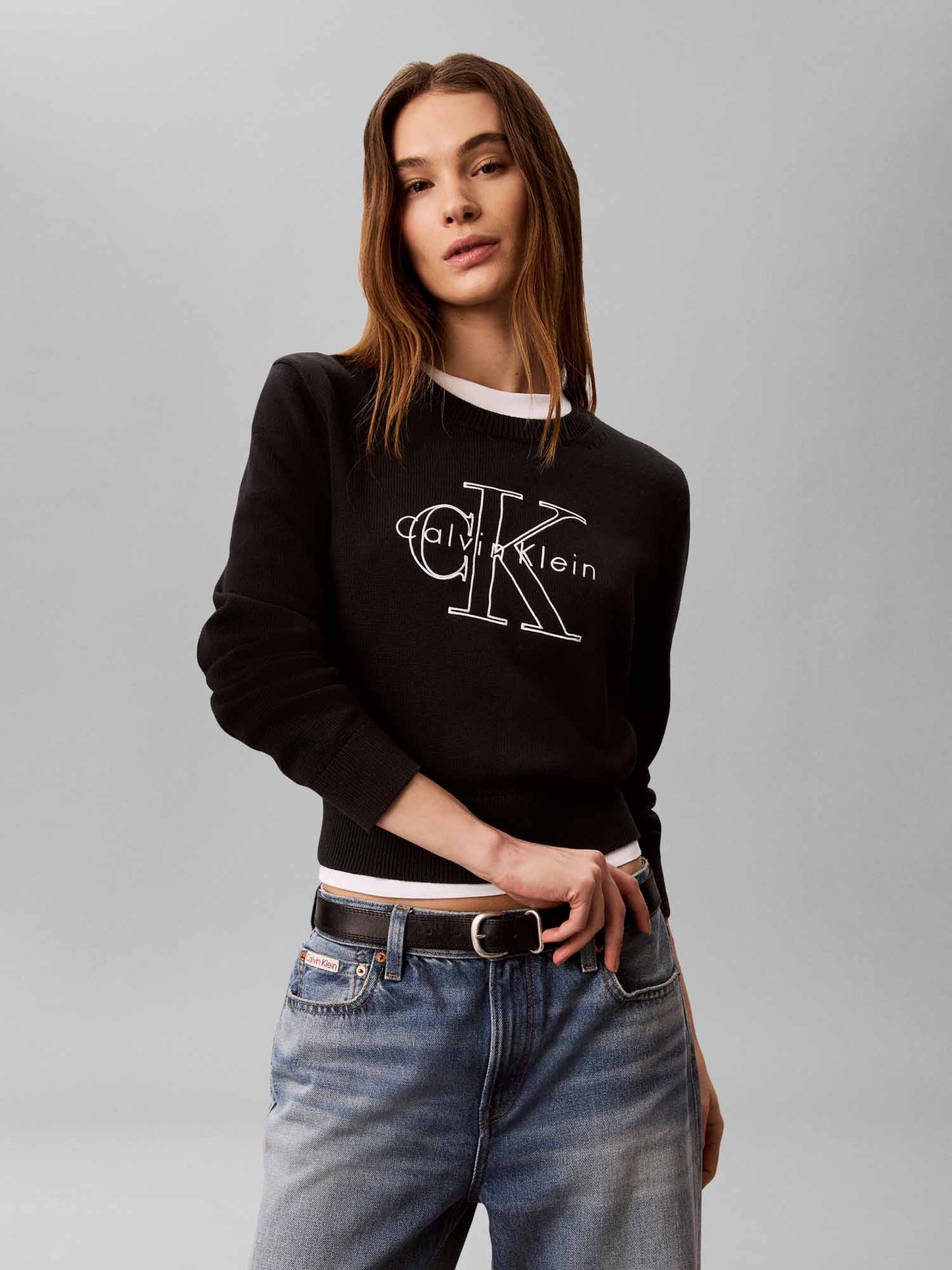 Calvin Klein Logo Outline, maglia da donna nera