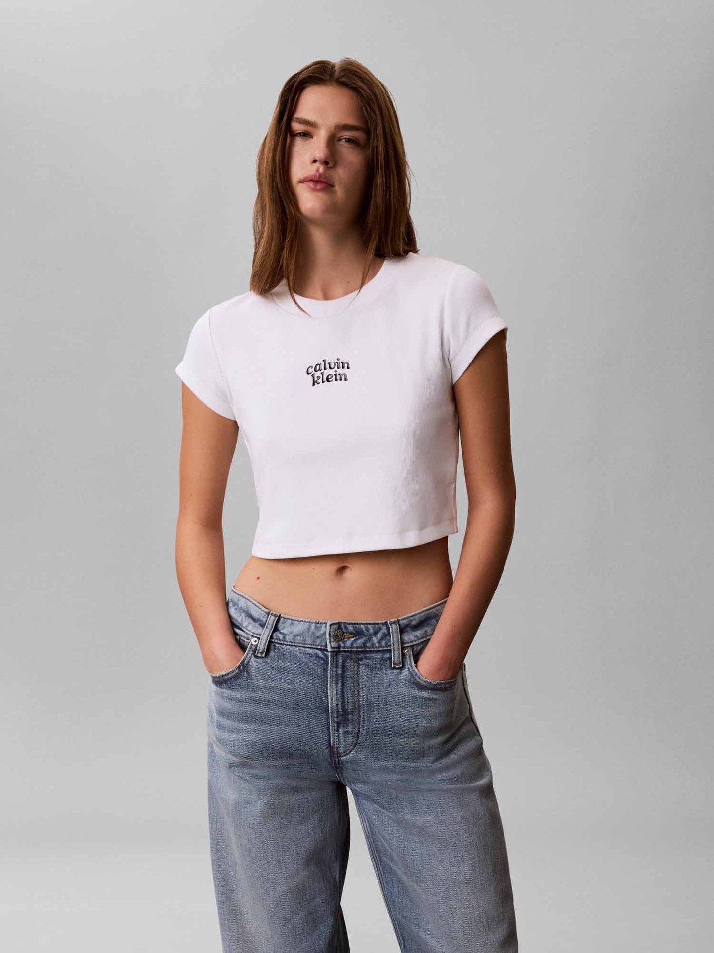 Calvin Klein Seasonal Logo Bab, t-shirt maniche corte da donna bianca