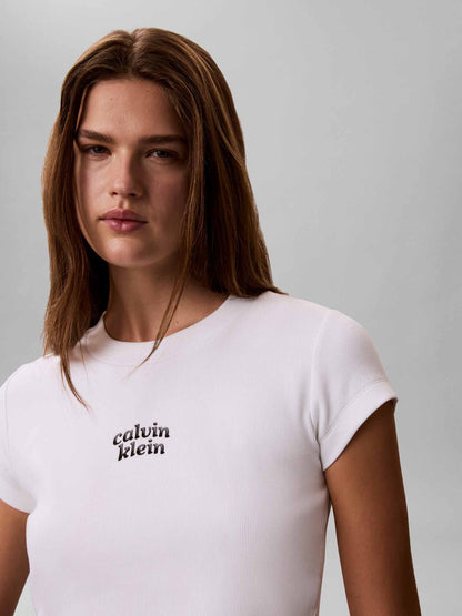 Calvin Klein Seasonal Logo Bab, t-shirt maniche corte da donna bianca
