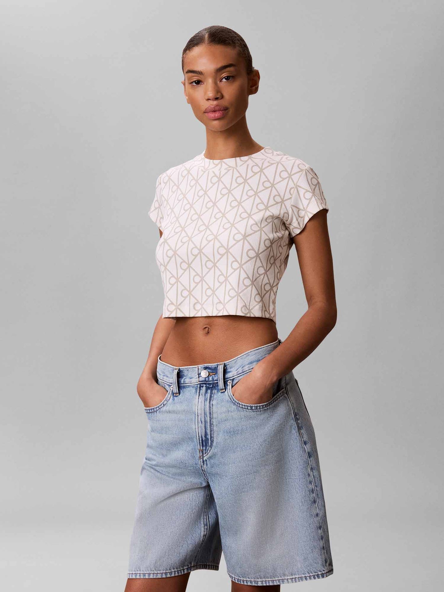 Calvin Klein Monologo Baby, t-shirt maniche corte da donna beige