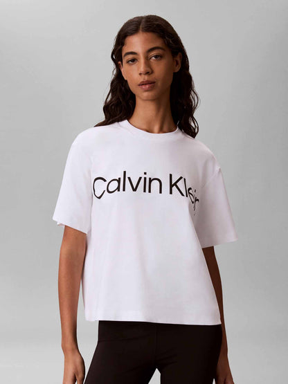 Calvin Klein Ck Boxy Logo Graphic, t-shirt da donna bianca