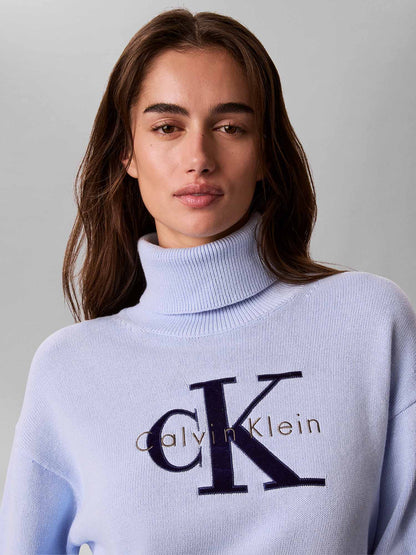 Calvin Klein CK Logo Tneck, maglia da donna azzurra