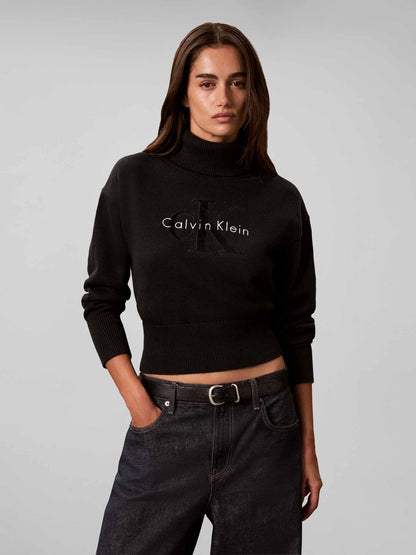Calvin Klein CK Logo Tneck, maglia da donna nera