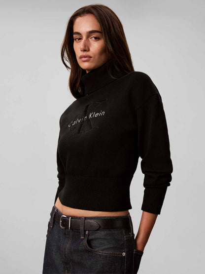 Calvin Klein CK Logo Tneck, maglia da donna nera