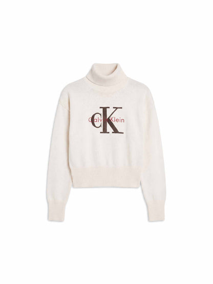 Calvin Klein CK Logo Tneck, maglia da donna bianca