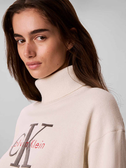 Calvin Klein CK Logo Tneck, maglia da donna bianca