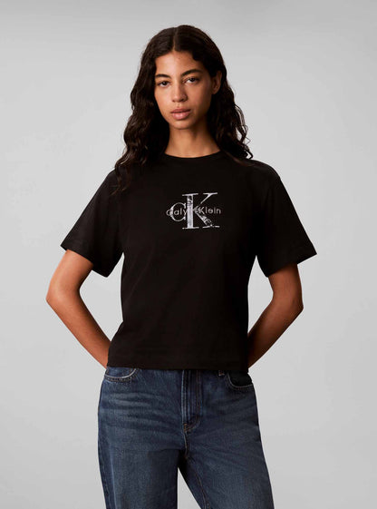 Calvin Klein CK Boxy Monologo, t-shirt maniche corte da donna nera