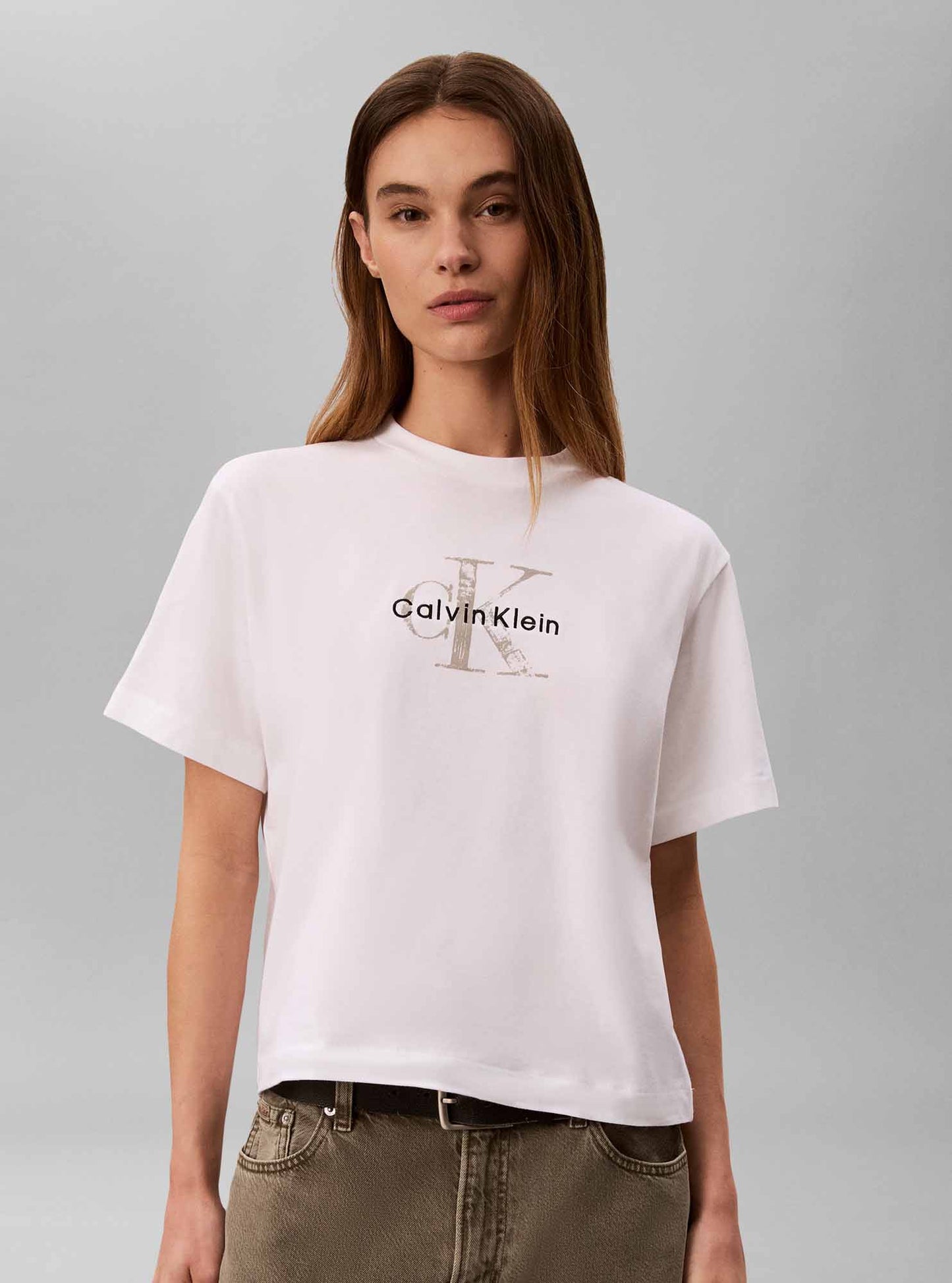 Calvin Klein Ck Boxy Monologo, t-shirt maniche corte da donna bianca