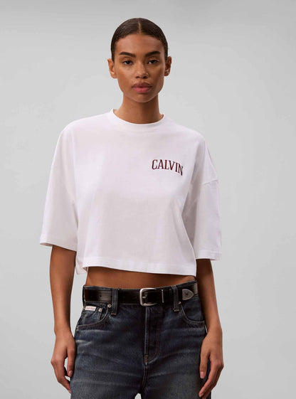 Calvin Klein Ck Boxy Cropped, t-shirt maniche corte da donna bianca