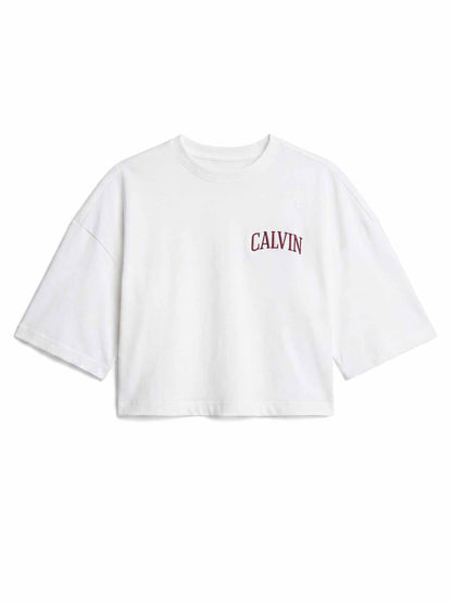 Calvin Klein Ck Boxy Cropped, t-shirt maniche corte da donna bianca