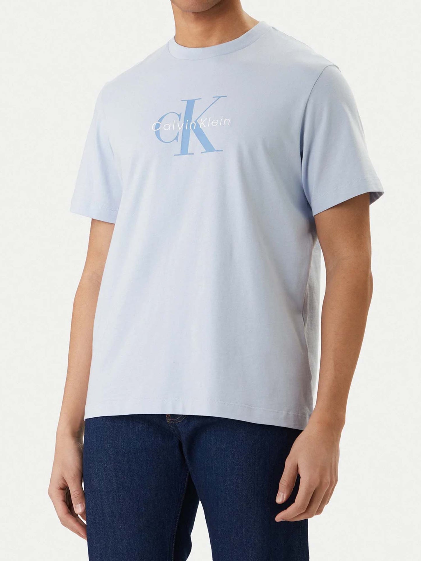 T-shirt azzurra Calvin Klein Jeans con logo ricamato da uomo
