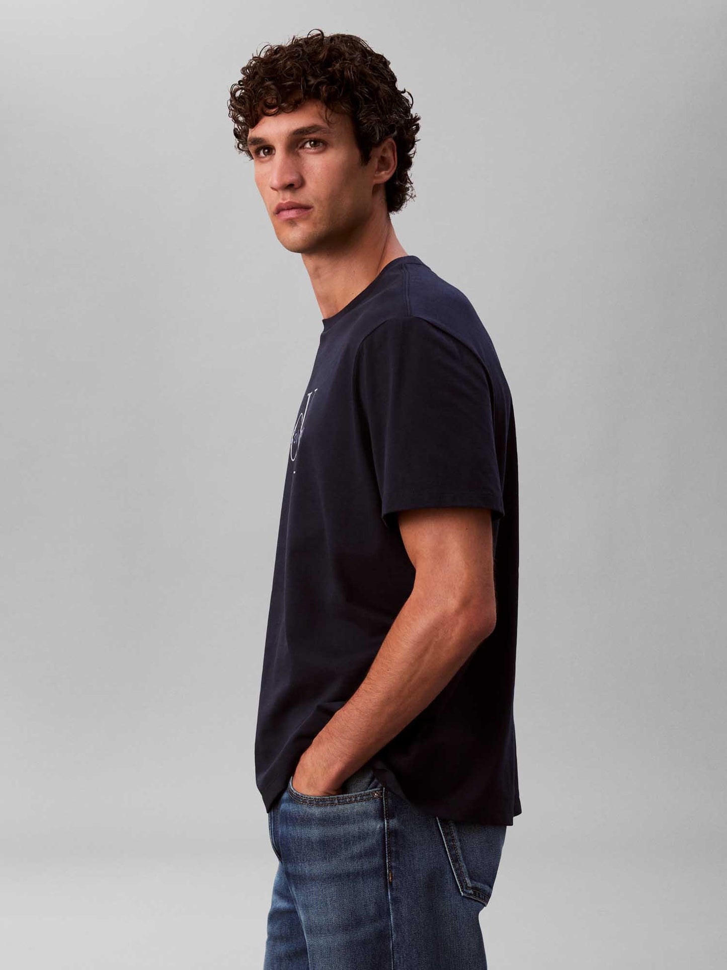Calvin Klein Jeans t-shirt blu da uomo con logo ricamato