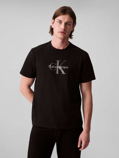 Calvin Klein Jeans, t-shirt nera da uomo con logo ricamato